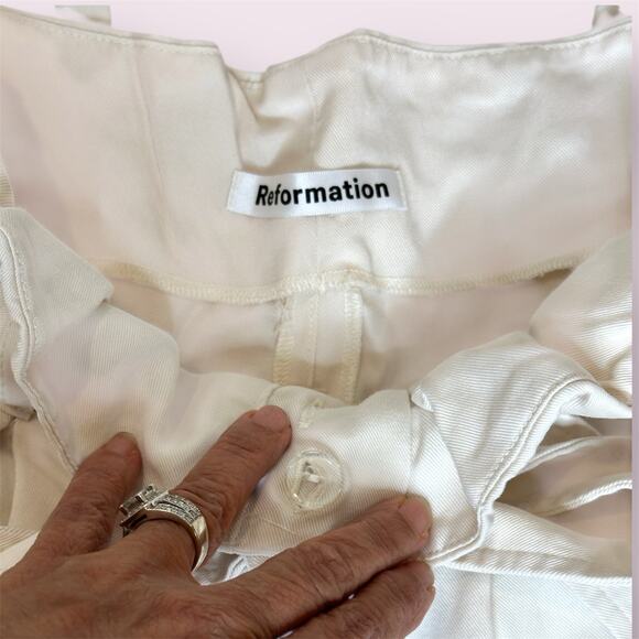 Reformation Norman pant Cream color Belted Paperbag Tie Ankle Pant sz 6 - Picture 9 of 12